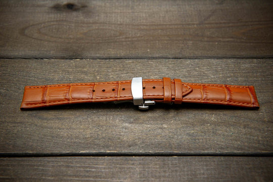 Leather watch strap, band made of calf leather with croc grain pattern 18-24 mm. Deployment clasp. - finwatchstraps