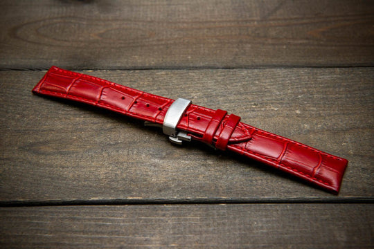 Leather watch strap, band made of calf leather with croc grain pattern 18-24 mm. Deployment clasp. - finwatchstraps