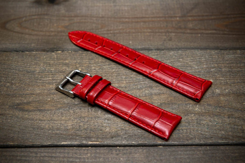 Leather watch strap, band made of calf leather with croc grain pattern 18-24 mm - finwatchstraps