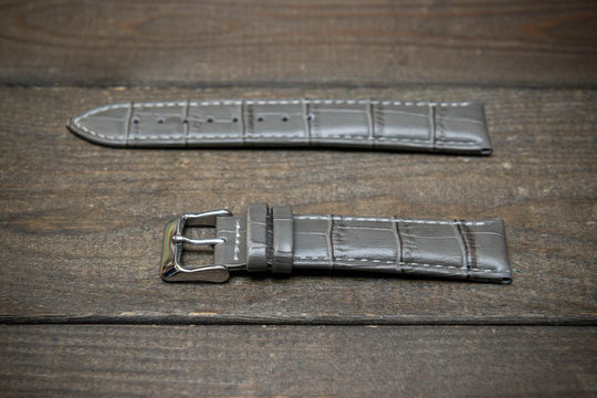 Leather watch strap, band made of calf leather with croc grain pattern 18-24 mm - finwatchstraps