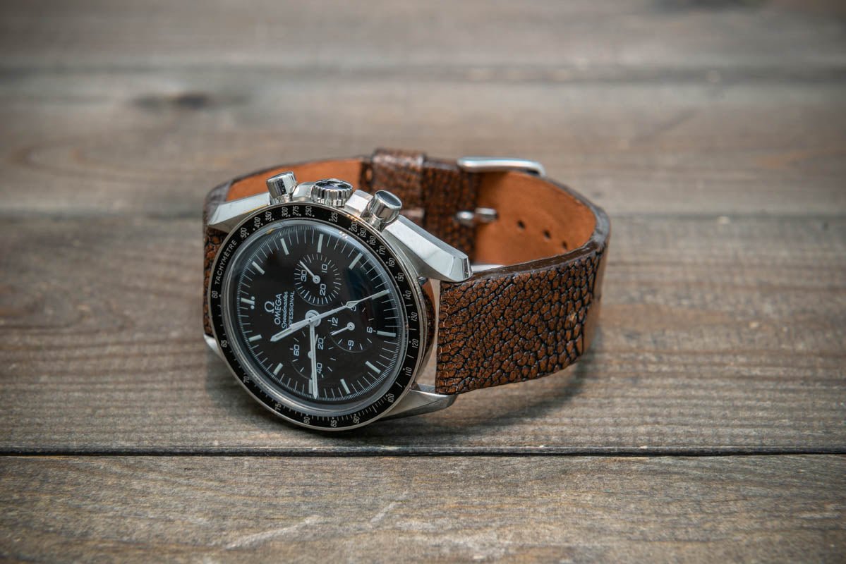 Ostrich legs leather watch strap, Dark Whiskey color, handmade in Finland, 10-26 mm