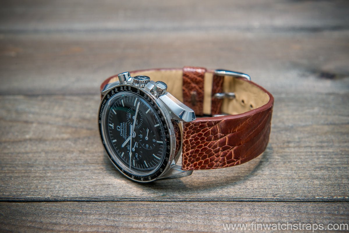 Ostrich legs leather watch strap, Glazed Whiskey color