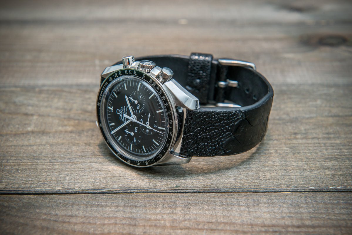 Ostrich legs leather watch straps/ Black/ handmade to order in Finland

