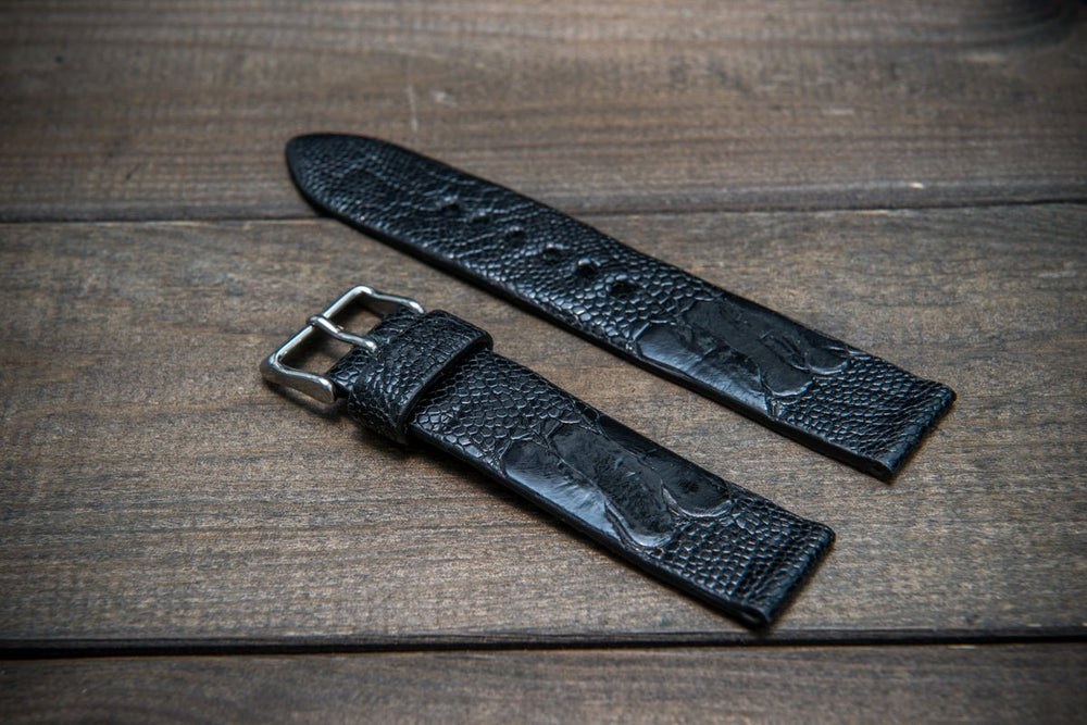 Ostrich legs leather watch straps/ Black/ handmade to order in Finland

