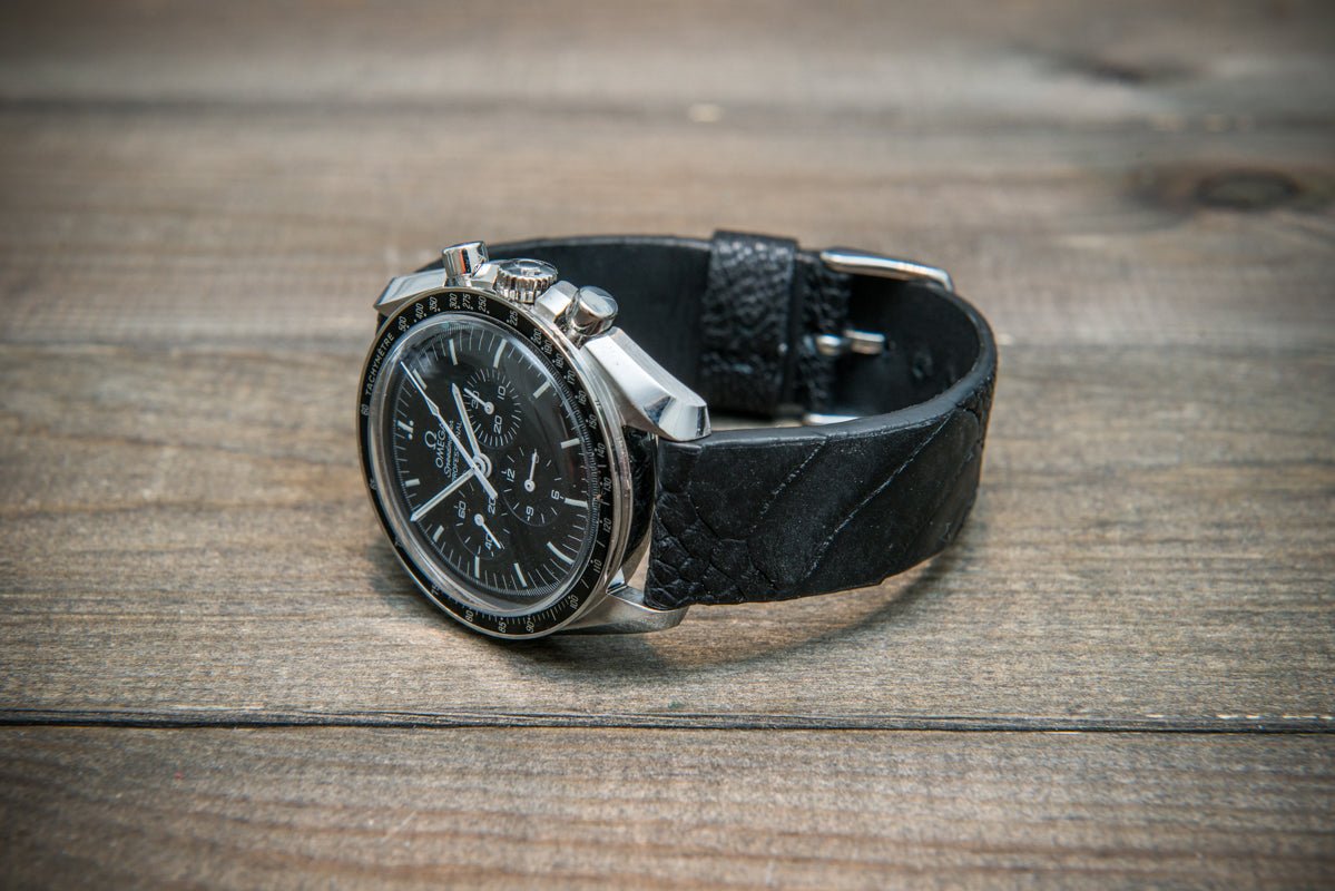 Ostrich legs leather watch straps/ Black matte