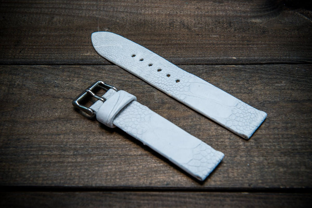 Ostrich legs leather watch straps. Snow white color