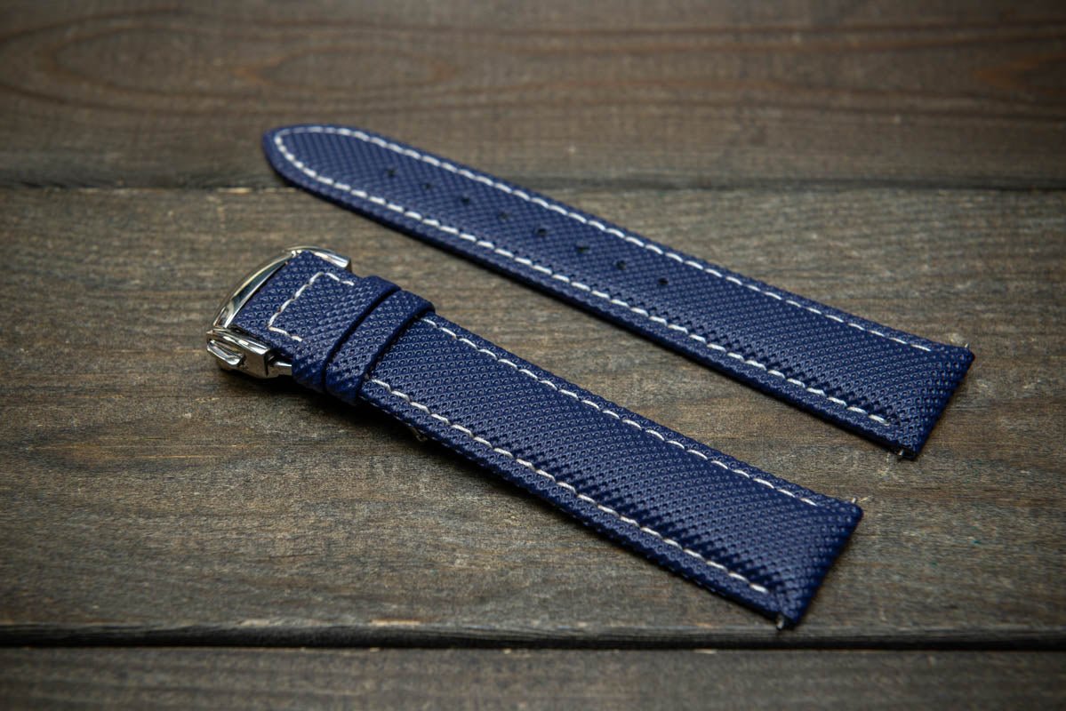 Sailcloth quick-release watch strap for Omega watches with Omega style clasp. Watch lugs: 22x20 mm, 21x20 mm, 20x18 mm, 19x18 mm - finwatchstraps