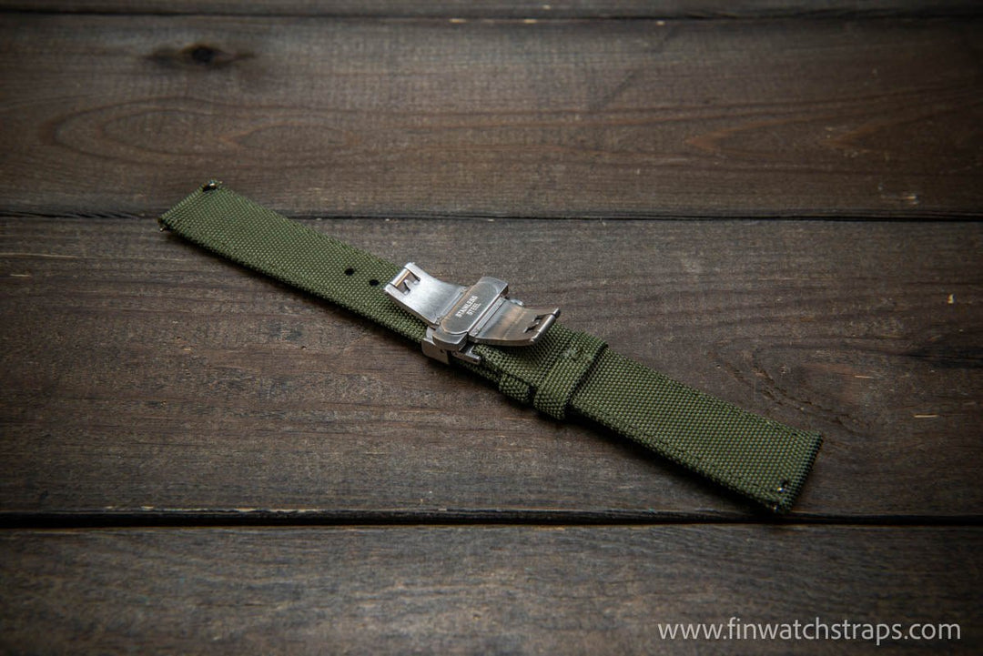 Sailcloth waterproof watch strap. Deployment clasp. - finwatchstraps