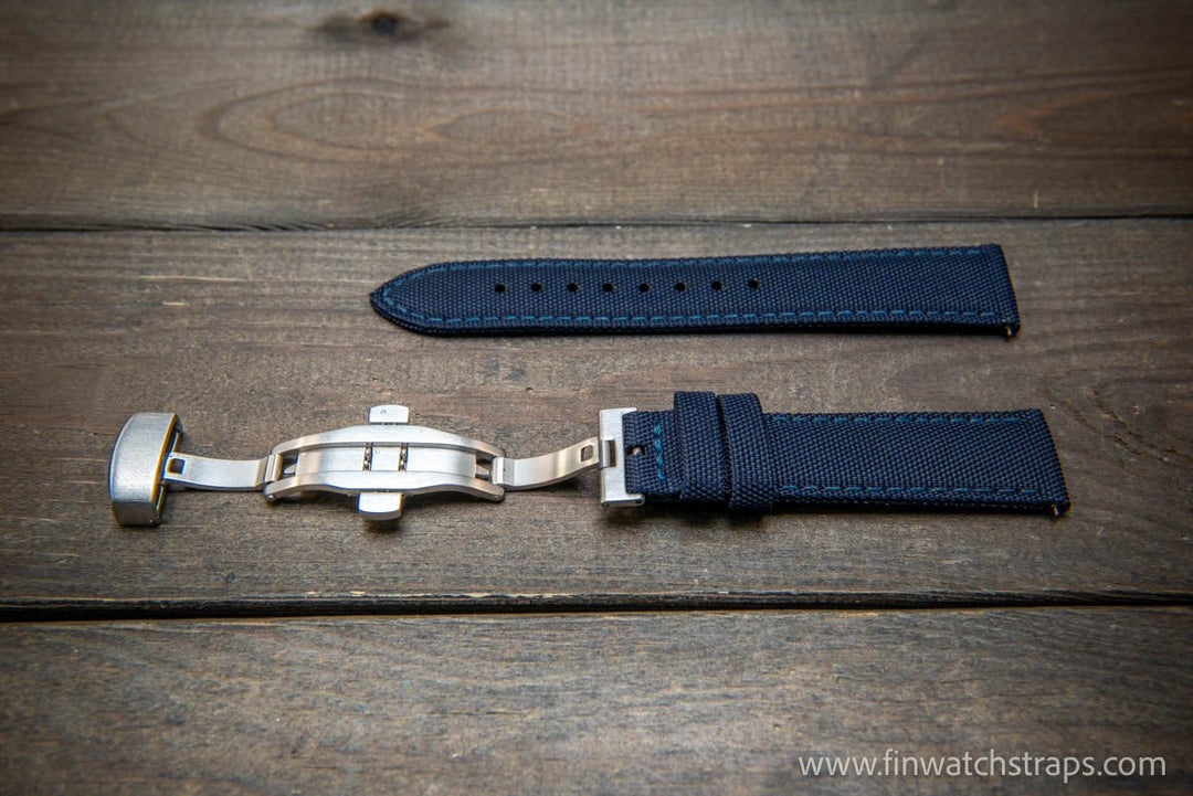 Sailcloth waterproof watch strap. Deployment clasp. - finwatchstraps