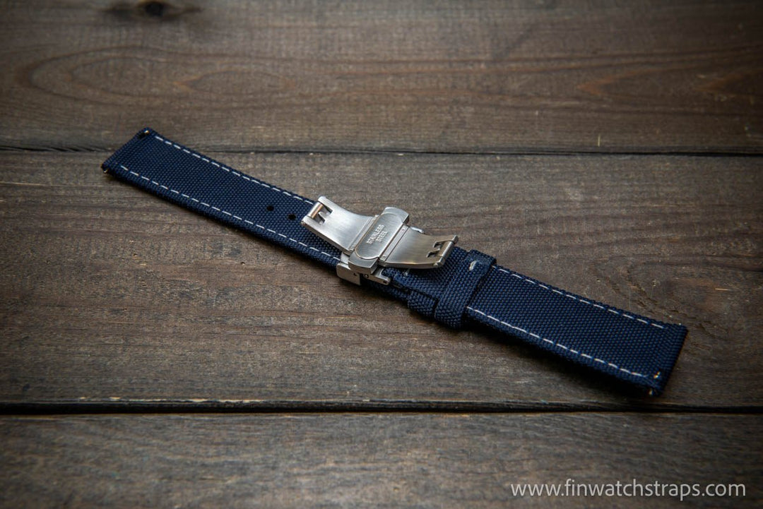 Sailcloth waterproof watch strap. Deployment clasp. - finwatchstraps