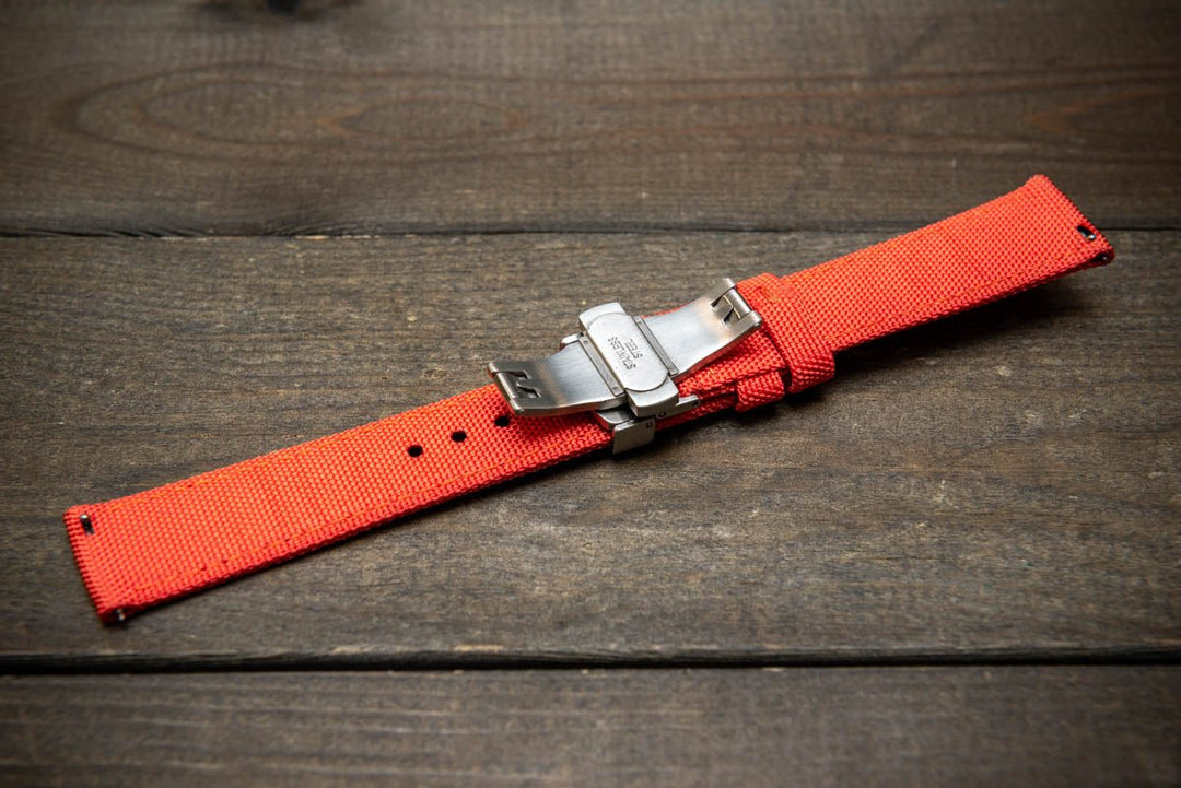 Sailcloth waterproof watch strap. Deployment clasp. - finwatchstraps