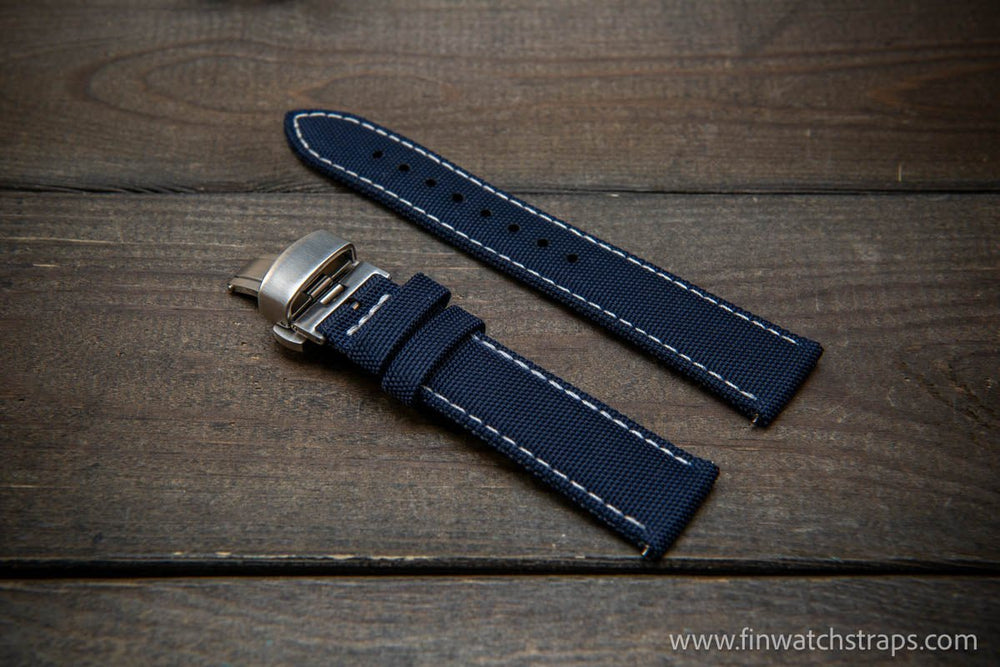 Sailcloth waterproof watch strap. Deployment clasp. - finwatchstraps