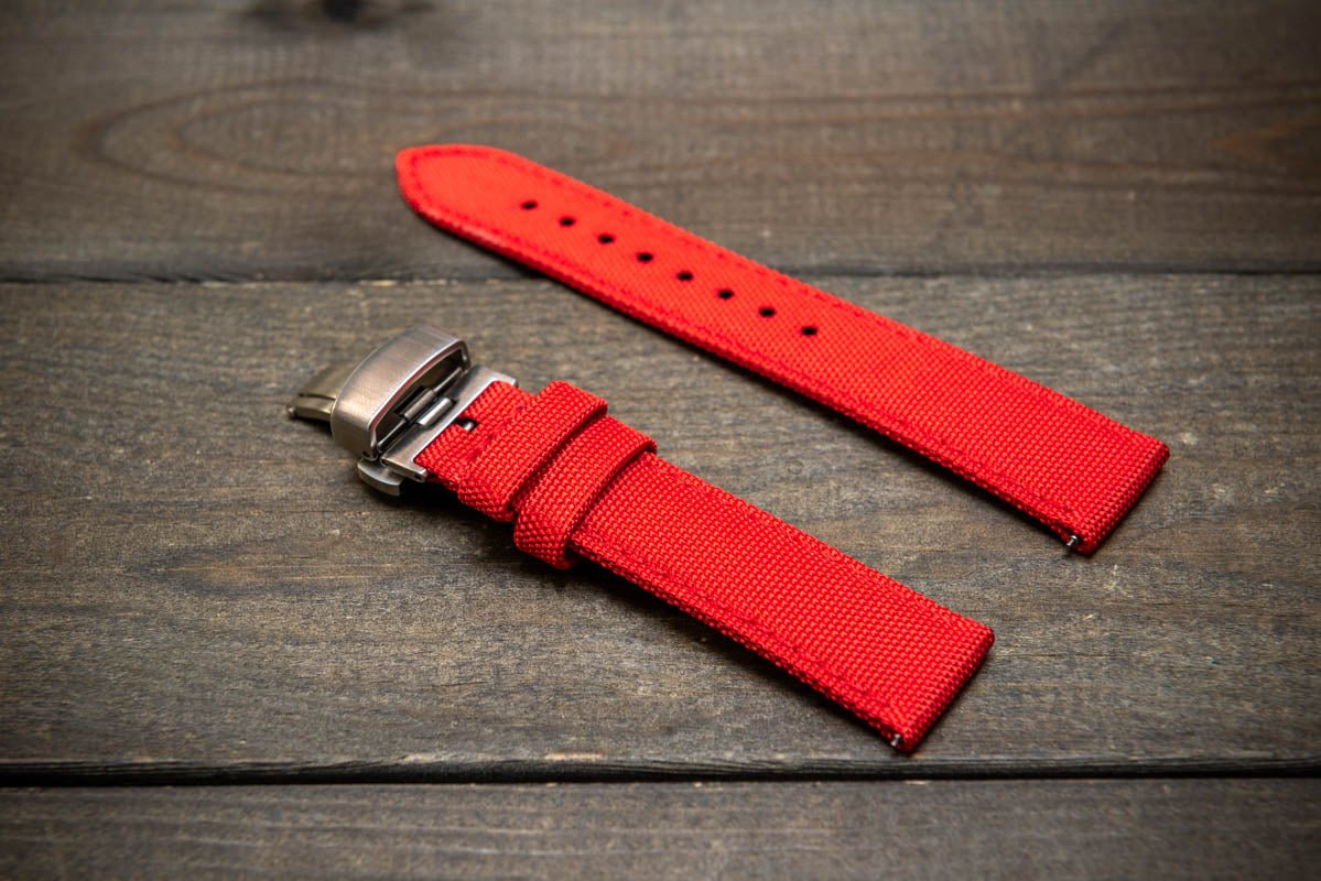 Sailcloth waterproof watch strap. Deployment clasp. - finwatchstraps