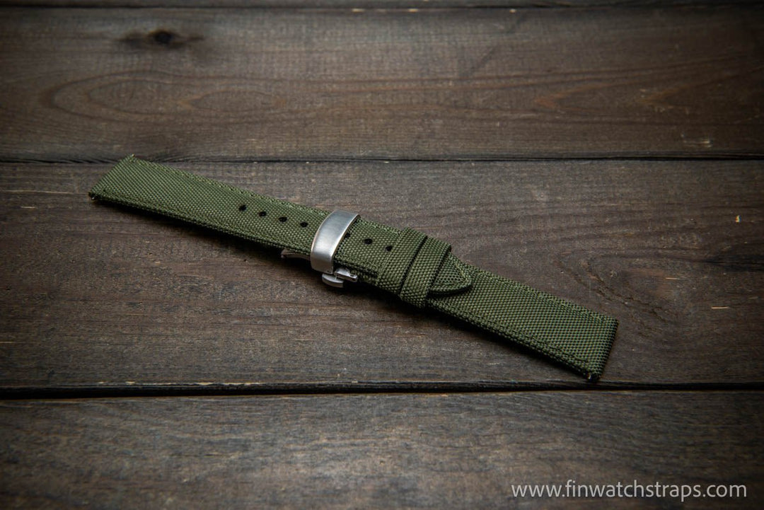 Sailcloth waterproof watch strap. Deployment clasp. - finwatchstraps