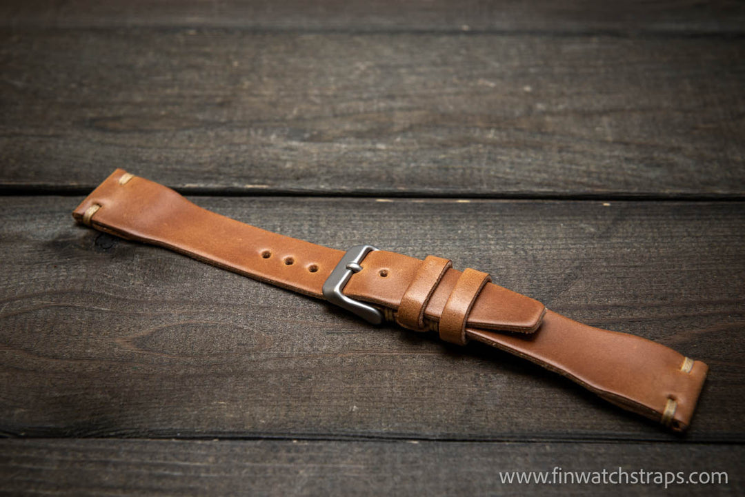 Shell Cordovan watch strap, Leather watch band, Pilot model, Handmade in Finland - finwatchstraps