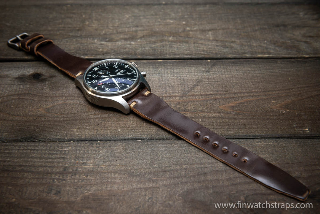 Shell Cordovan watch strap, Leather watch band, Pilot model, Handmade in Finland - finwatchstraps