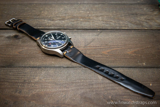 Shell Cordovan watch strap, Leather watch band, Pilot model, Handmade in Finland - finwatchstraps