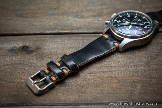 Shell Cordovan watch strap, Leather watch band, Pilot model, Handmade in Finland - finwatchstraps