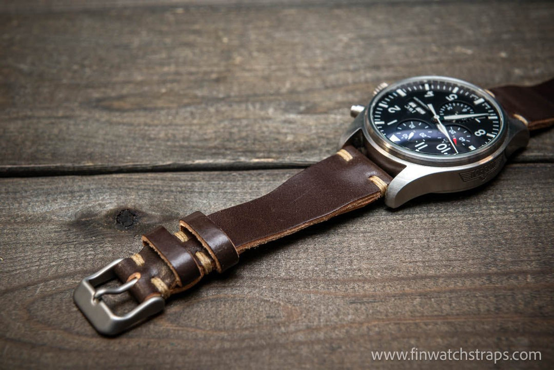 Shell Cordovan watch strap, Leather watch band, Pilot model, Handmade in Finland - finwatchstraps