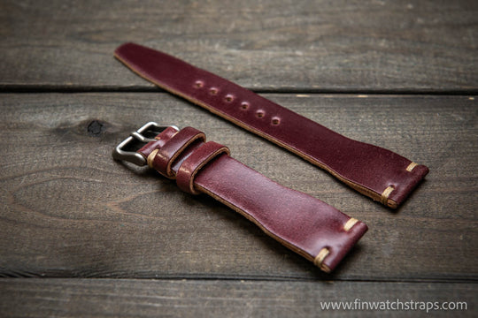 Shell Cordovan watch strap, Leather watch band, Pilot model, Handmade in Finland - finwatchstraps