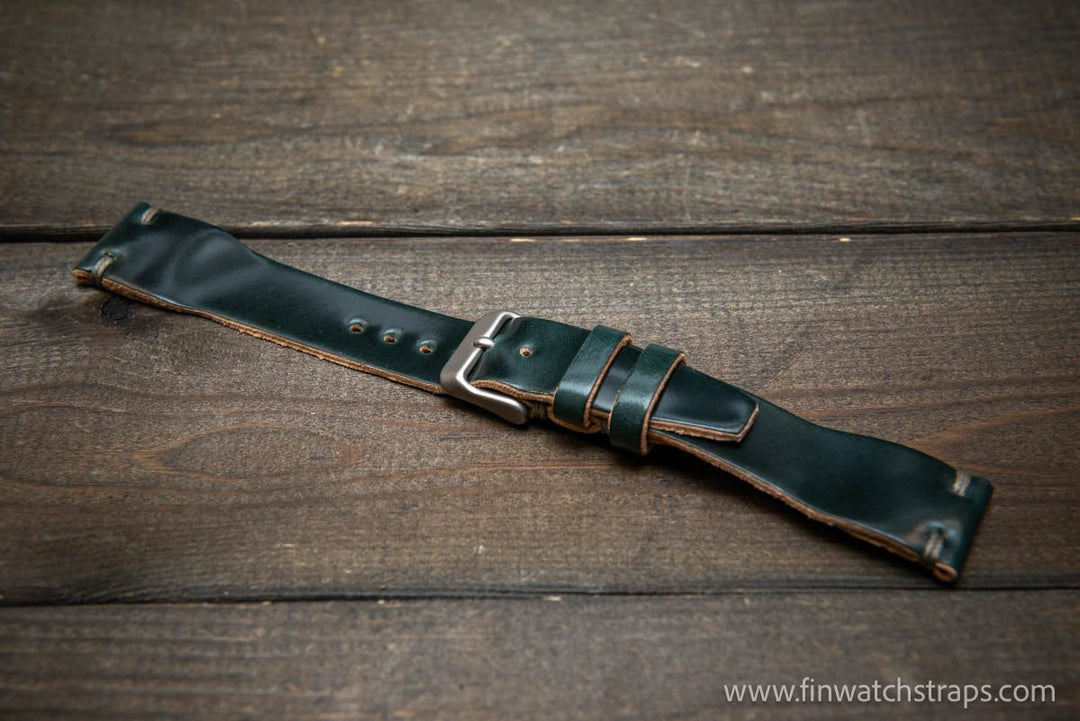 Shell Cordovan watch strap, Leather watch band, Pilot model, Handmade in Finland - finwatchstraps