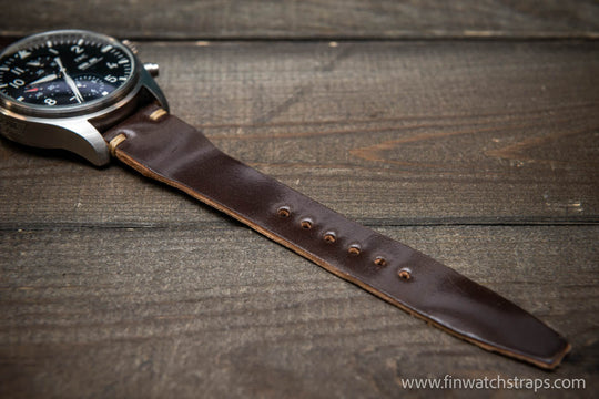 Shell Cordovan watch strap, Leather watch band, Pilot model, Handmade in Finland - finwatchstraps