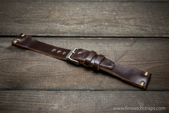 Shell Cordovan watch strap, Leather watch band, Pilot model, Handmade in Finland - finwatchstraps