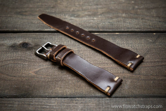 Shell Cordovan watch strap, Leather watch band, Pilot model, Handmade in Finland - finwatchstraps