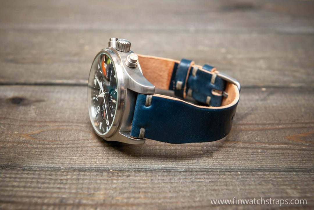 Shell Cordovan watch strap, Leather watch band, Pilot model, Handmade in Finland - finwatchstraps