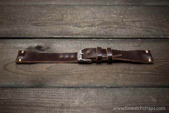 Shell Cordovan watch strap, Leather watch band, Pilot model, Handmade in Finland - finwatchstraps