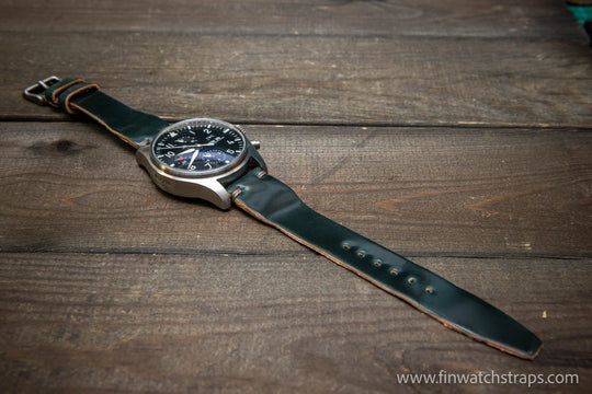 Shell Cordovan watch strap, Leather watch band, Pilot model, Handmade in Finland - finwatchstraps