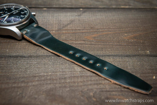 Shell Cordovan watch strap, Leather watch band, Pilot model, Handmade in Finland - finwatchstraps