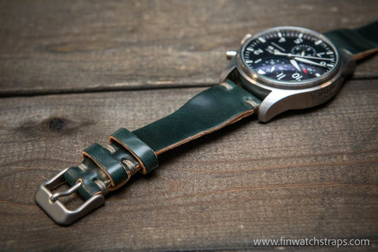 Shell Cordovan watch strap, Leather watch band, Pilot model, Handmade in Finland - finwatchstraps