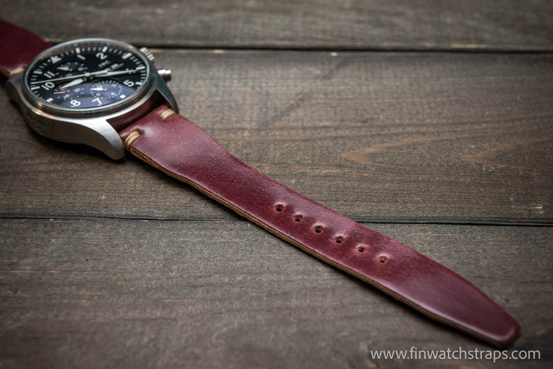 Shell Cordovan watch strap, Leather watch band, Pilot model, Handmade in Finland - finwatchstraps