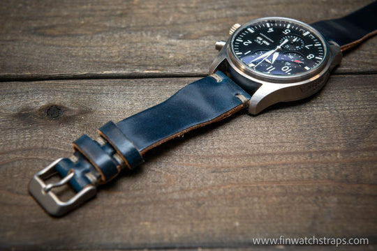 Shell Cordovan watch strap, Leather watch band, Pilot model, Handmade in Finland - finwatchstraps