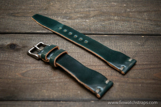 Shell Cordovan watch strap, Leather watch band, Pilot model, Handmade in Finland - finwatchstraps