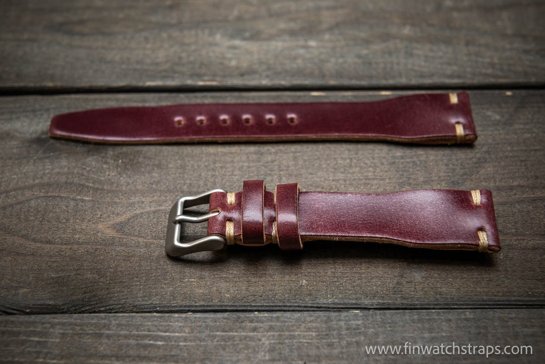 Shell Cordovan watch strap, Leather watch band, Pilot model, Handmade in Finland - finwatchstraps