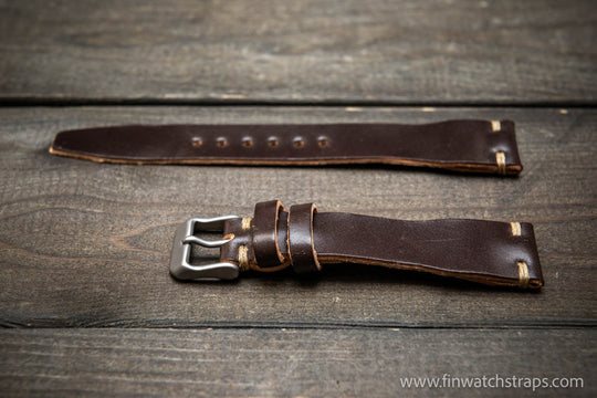 Shell Cordovan watch strap, Leather watch band, Pilot model, Handmade in Finland - finwatchstraps