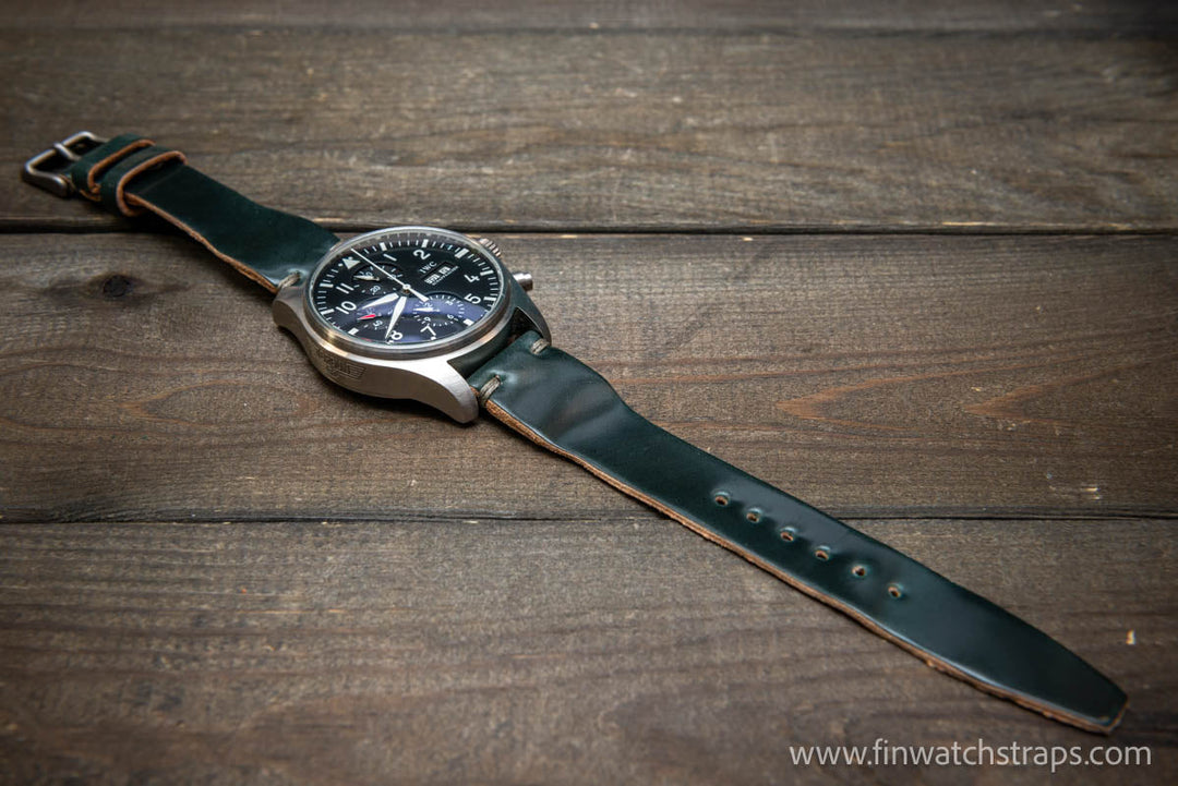 Shell Cordovan watch strap, Leather watch band, Pilot model, Handmade in Finland - finwatchstraps