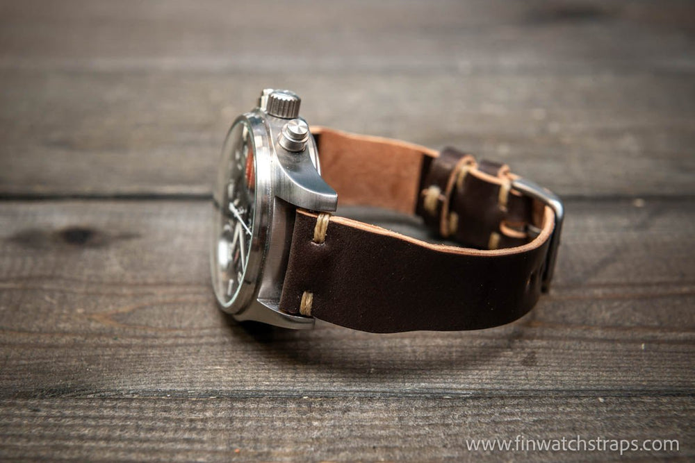 Shell Cordovan watch strap, Leather watch band, Pilot model, Handmade in Finland - finwatchstraps