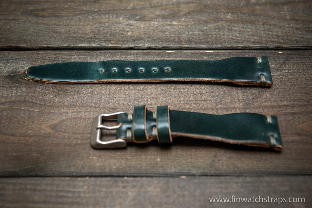 Shell Cordovan watch strap, Leather watch band, Pilot model, Handmade in Finland - finwatchstraps