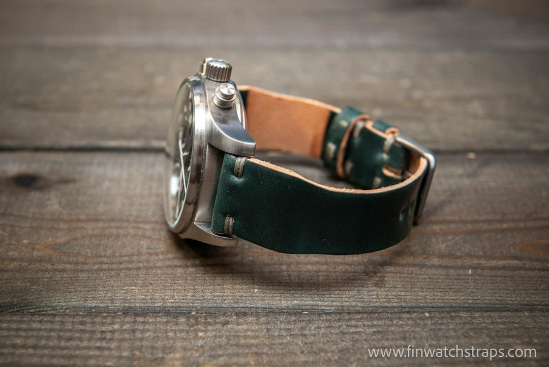 Shell Cordovan watch strap, Leather watch band, Pilot model, Handmade in Finland - finwatchstraps