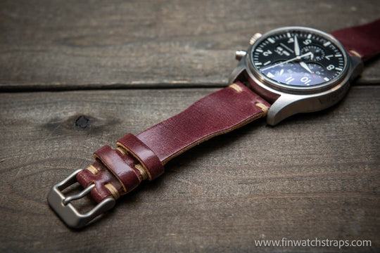 Shell Cordovan watch strap, Leather watch band, Pilot model, Handmade in Finland - finwatchstraps