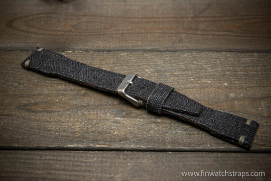 Vintage washed canvas Pilot watch strap, Aviator model, Military style tapered model 19x16mm, 20x16mm, 21x18mm, 22x18mm, 23x20mm, 24x20mm. Full customisation options. - finwatchstraps