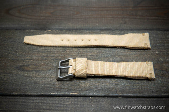 Vintage washed canvas Pilot watch strap, Aviator model, Military style tapered model 19x16mm, 20x16mm, 21x18mm, 22x18mm, 23x20mm, 24x20mm. Full customisation options. - finwatchstraps