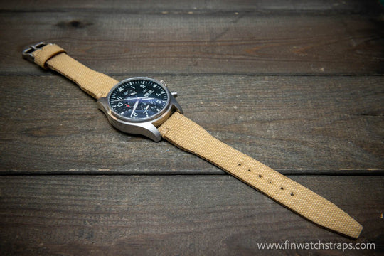 Vintage washed canvas Pilot watch strap, Aviator model, Military style tapered model 19x16mm, 20x16mm, 21x18mm, 22x18mm, 23x20mm, 24x20mm. Full customisation options. - finwatchstraps