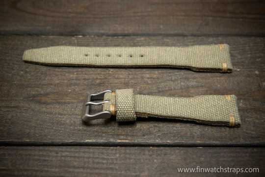 Vintage washed canvas Pilot watch strap, Aviator model, Military style tapered model 19x16mm, 20x16mm, 21x18mm, 22x18mm, 23x20mm, 24x20mm. Full customisation options. - finwatchstraps