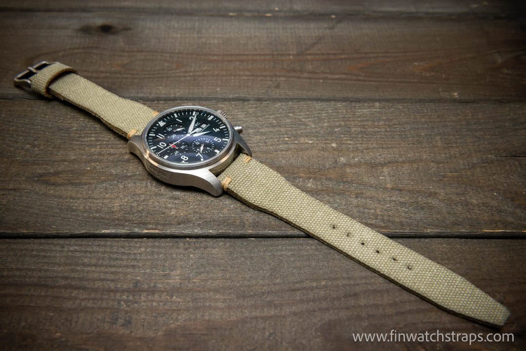 Vintage washed canvas Pilot watch strap, Aviator model, Military style tapered model 19x16mm, 20x16mm, 21x18mm, 22x18mm, 23x20mm, 24x20mm. Full customisation options. - finwatchstraps