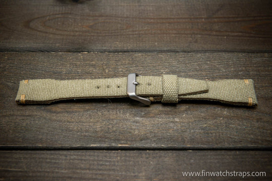 Vintage washed canvas Pilot watch strap, Aviator model, Military style tapered model 19x16mm, 20x16mm, 21x18mm, 22x18mm, 23x20mm, 24x20mm. Full customisation options. - finwatchstraps