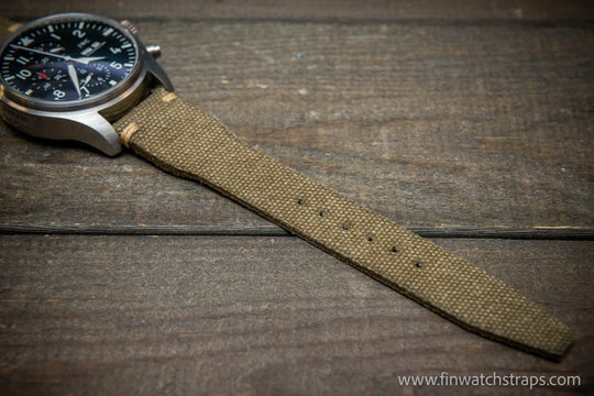 Vintage washed canvas Pilot watch strap, Aviator model, Military style tapered model 19x16mm, 20x16mm, 21x18mm, 22x18mm, 23x20mm, 24x20mm. Full customisation options. - finwatchstraps